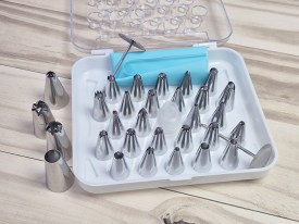 Set picos con bases y manga en caja acrilica